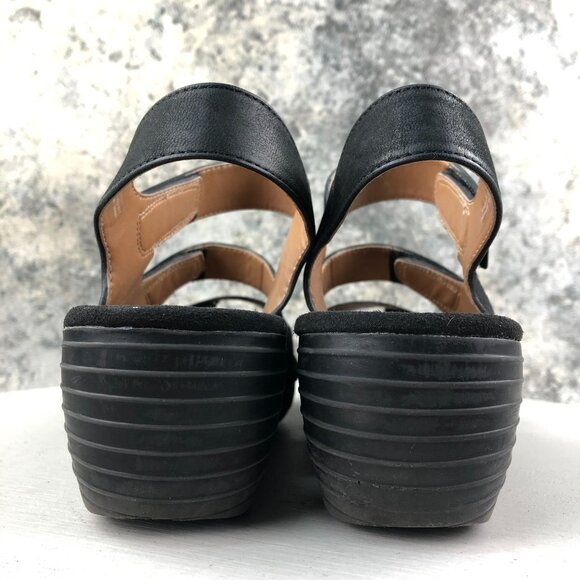 Clarks Women's Size 9.5M Reely Juno Black Leather 3 Strap Wedge Heel Sandals - Picture 7 of 16